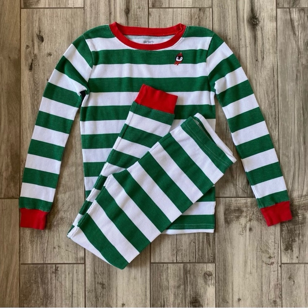 Carter's Christmas Thermal Long Sleeve and Pant Pajama Set  Red Accent SZ 10/10A